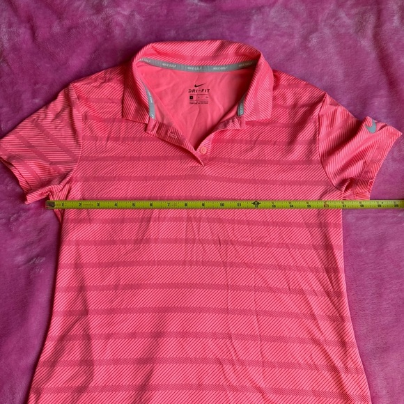 Nike Pink Striped Golf Short Sleeve Collared Top - Picture 3 of 6